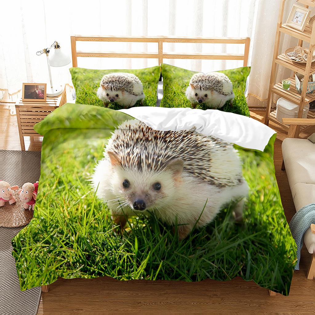 Hedgehog Duvet Cover Set Cute Cute Animal Polyester Comforter Cover King Queen Size for Kid Boy Girl Bedding Set with Pillowcase