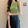 Green Knit Tank Top Sleeveless Short Women's Crop Top Solid Color Inner Wear Outer Skinny Short Vest Korean Fashion