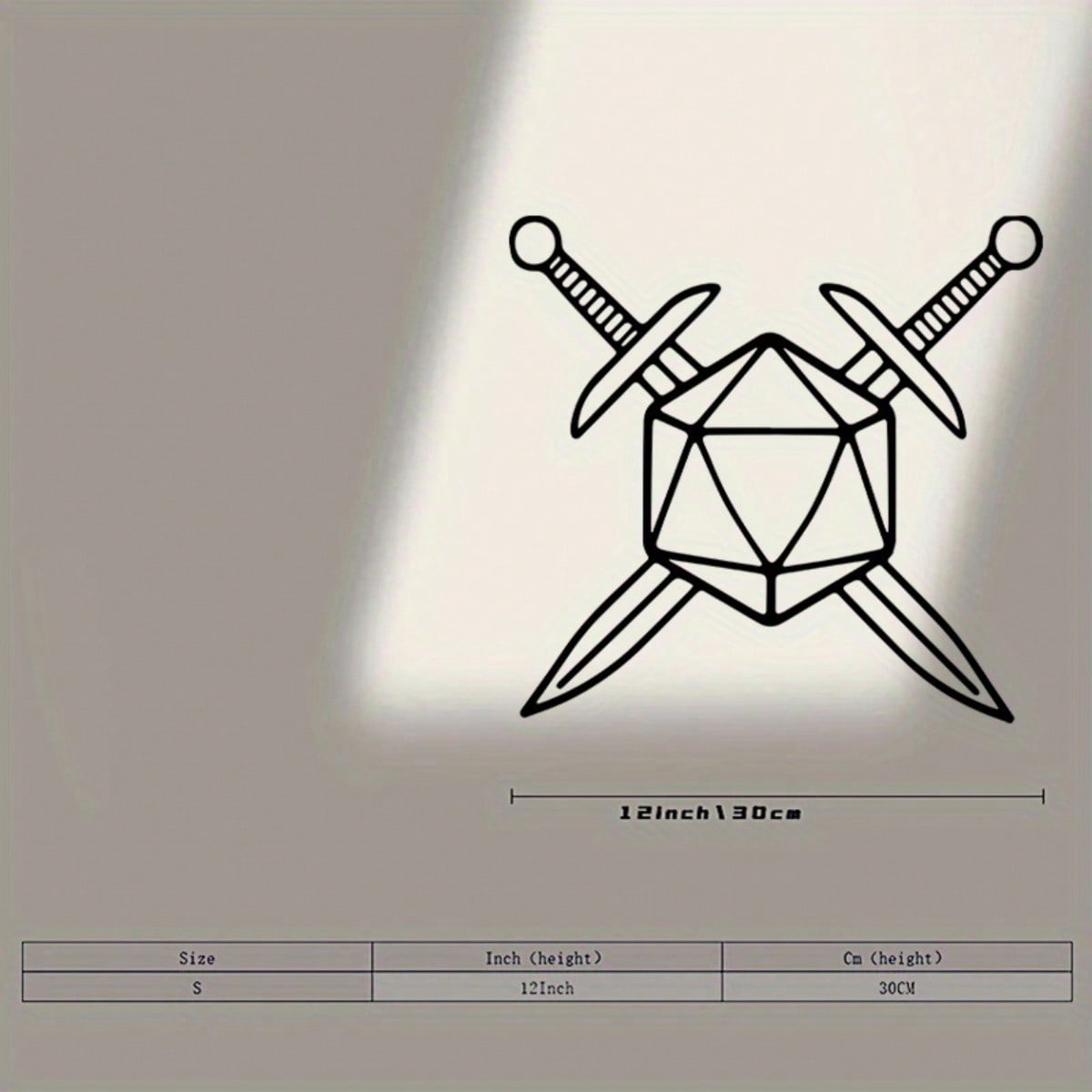 

Medieval Metal Wall Art Set Dice and Sword Rustic RPG Decor 29x30