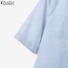 ZANZEA Women Short Sleeve Blouse and Skirts Summer Stripe Two Piece Suit Sets