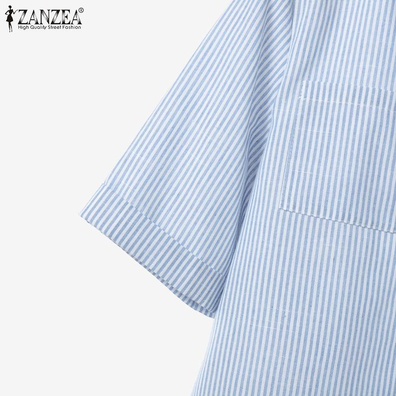 ZANZEA Women Short Sleeve Blouse and Skirts Summer Stripe Two Piece Suit Sets