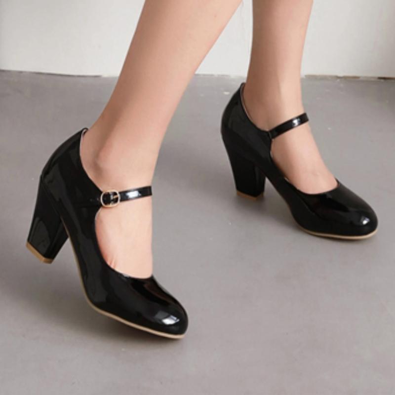 Women's Heels Mary Janes Shoes Fashion Pink Black White Red Yellow Heeled Party Wedding Shoes Female Dress Pumps Big Size 45