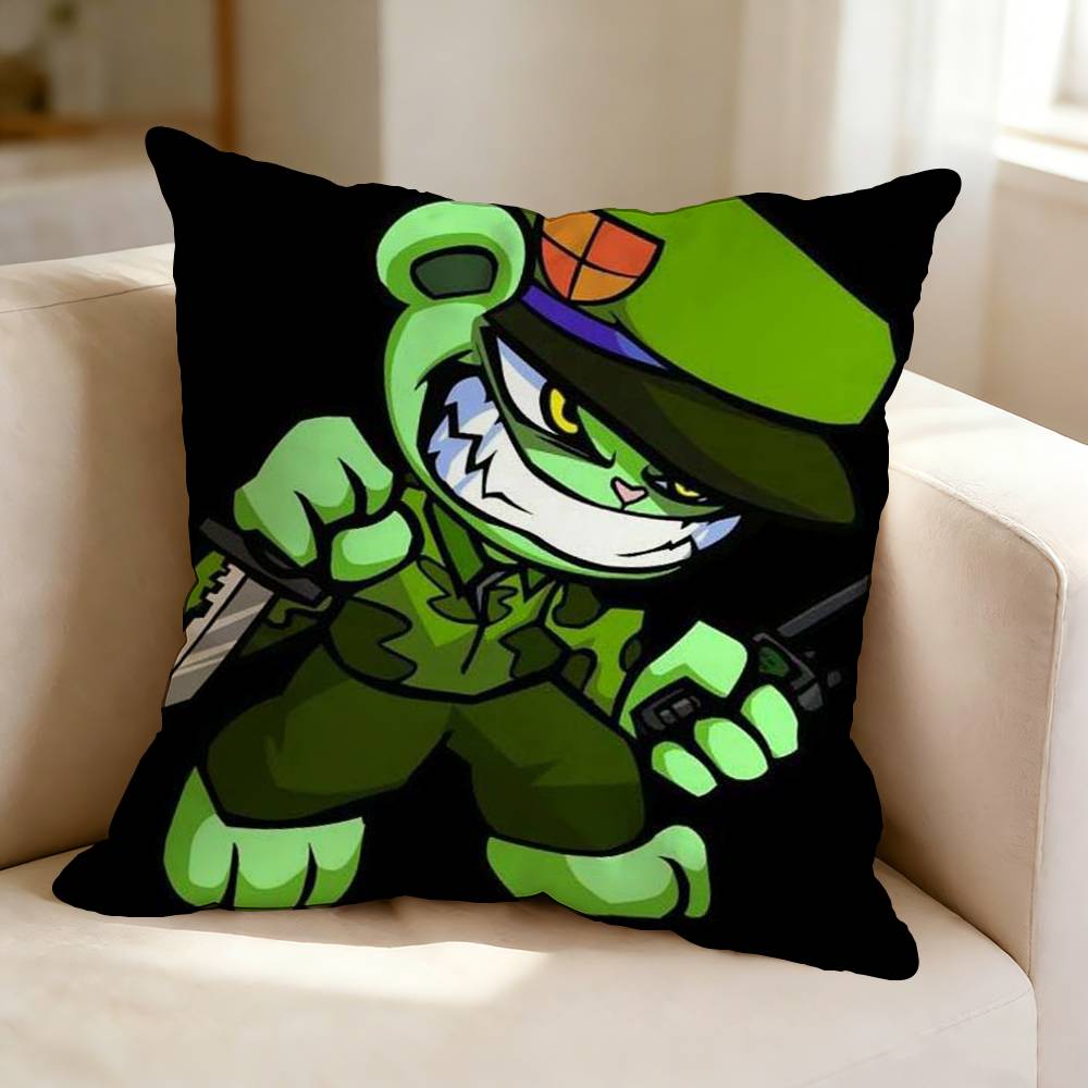 HHappy Tree Friends Cartoon FFlippy  Square DoubleSided printed Pillow Case Bedroom Bedside Pillow Sofa Cushion Cover