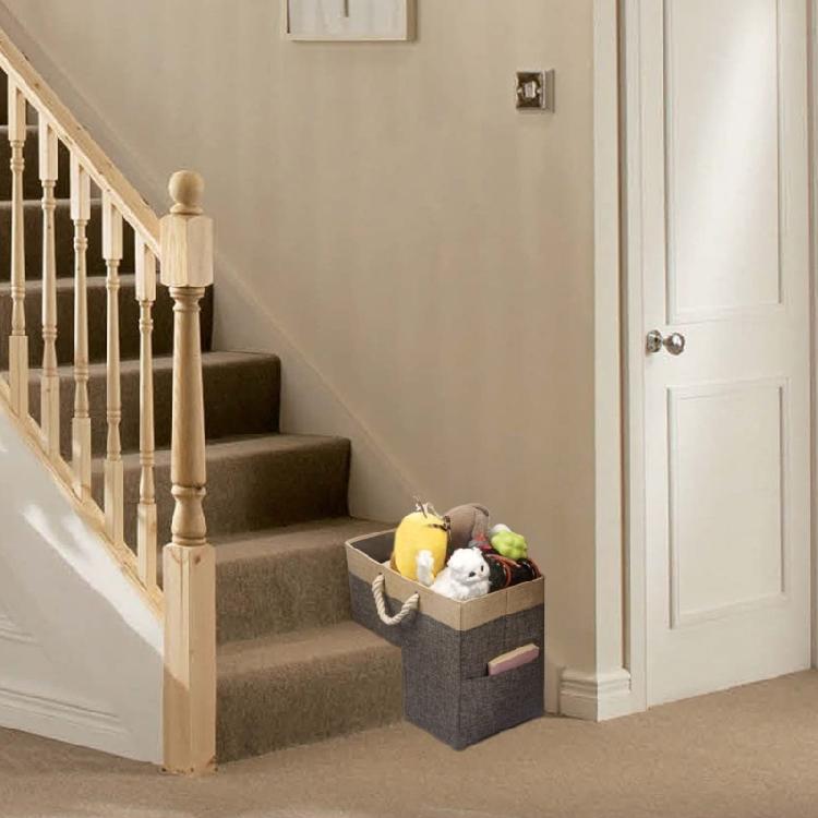 Stair Storage Basket Craft from Natural Materials for Homes Having Children and Pet with Space Saving Designs