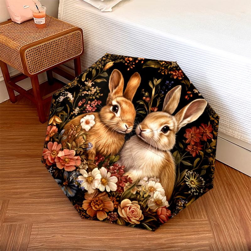 1 PC Automatic Folding Umbrella - Flowers and Animals Pattern, Portable & Foldable Design with 8 Ribs, Christmas Birthday Gifts