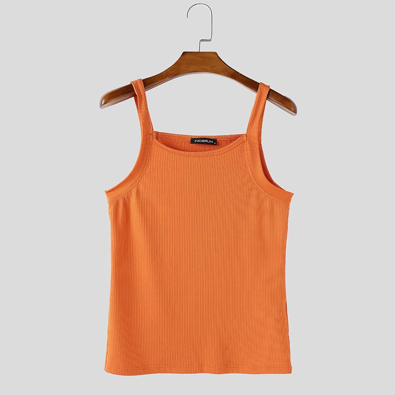 

INCERUN Летние мужские майки без рукавов на бретелях в рубчик, повседневные облегающие майки-поддевки 5XL оранжевый