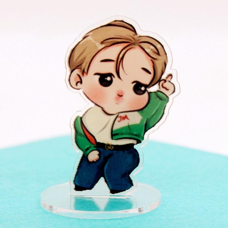 7pcs BTS 10cm Cute Cartoon Acrylic Standee, Bangtan Boys Casual Outfit Cartoon Figure Display, Kpop ARMY Fans Desk Decor