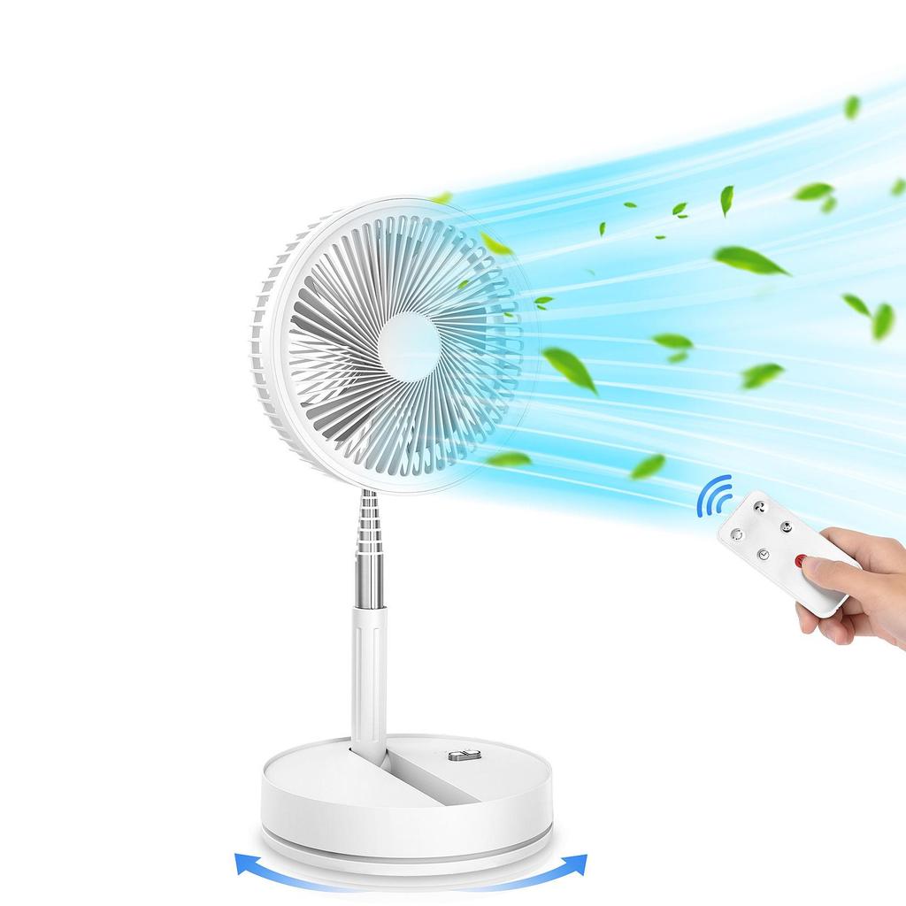 Portable Foldable Wireless Charging Fan with Silent Operation, Telescopic Design, Large Airflow, and Remote Control.