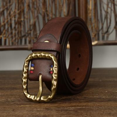 Men's Thick Belt Thick Retro Brass Buckle High-End First Layer Cowhide Leather Jeans Belt