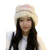 Real Rabbit Fur Hat Female Winter Warm Hairy Lion Hat Versatile Face Small Knitted Wool Hat Plush Cold Hat