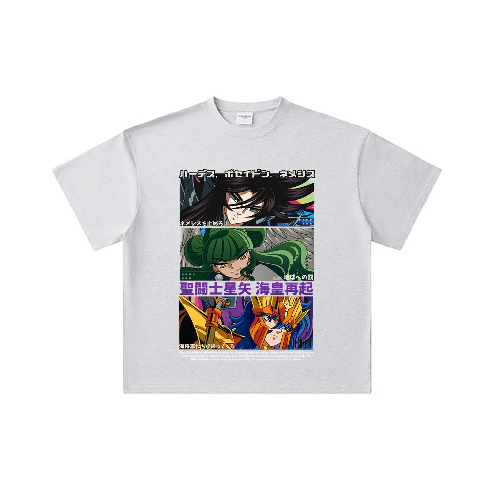 260 GSM Double Yarn 32 Count 100% Cotton Saint Seiya V3 Rerise of Poseidon Print Unisex Heavy Cotton T Shirt