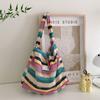 1 bag women's new wool knitted handbag contrasting color rainbow striped underarm shoulder woven bag