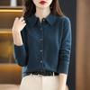 Women's Collar Knitted Cardigan Basic Versatile Top Spun Wool Jacket Elegant Single Breasted Sweater