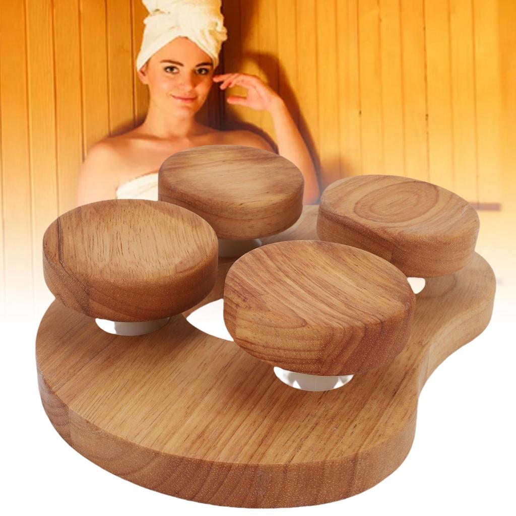 Wooden Sauna Headrest, Oak Neck Pillow with 4 Rotating Discs, Ergonomic Sauna Accessory for Neck Shoulder Pain Relief