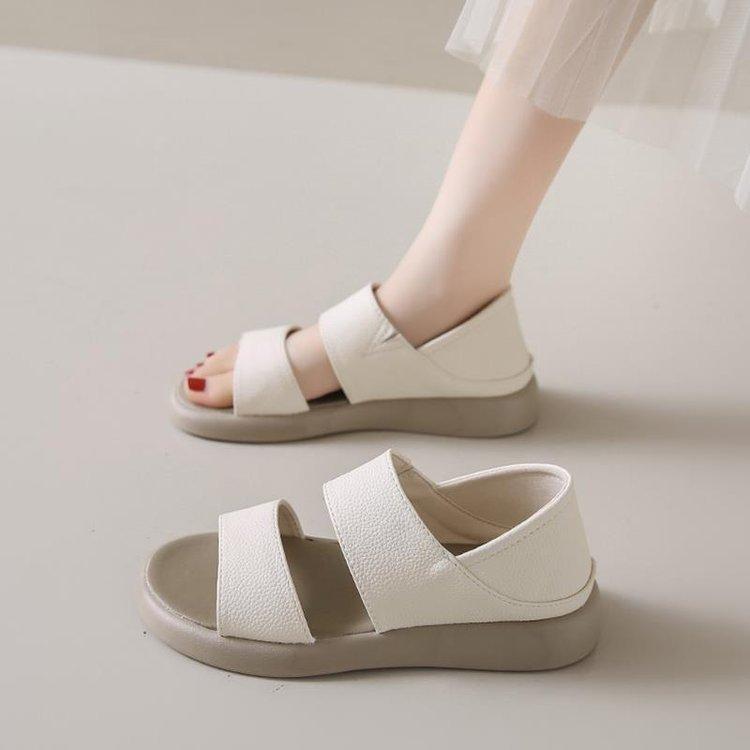 Sandals women's 2025 summer new soft leather versatile flat-soled women's shoes retro non-slip sandals round head two wearing sandals women