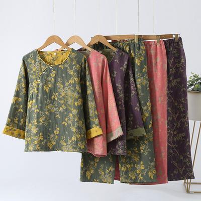 Spring Autumn Chinese Style Women's Pajamas Retro Color Woven Jacquard Home Clothing Long Sleeves Trousers Diagonal Collar Home Suit Set