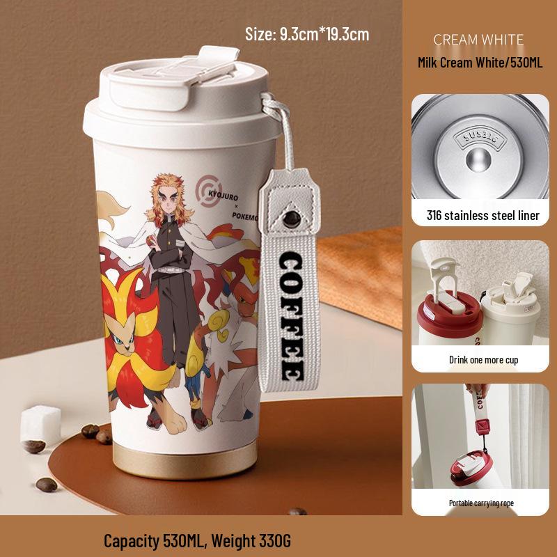 Demon Slayer Agatsuma Zenitsu Nerezový izolovaný hrnek se slámkou