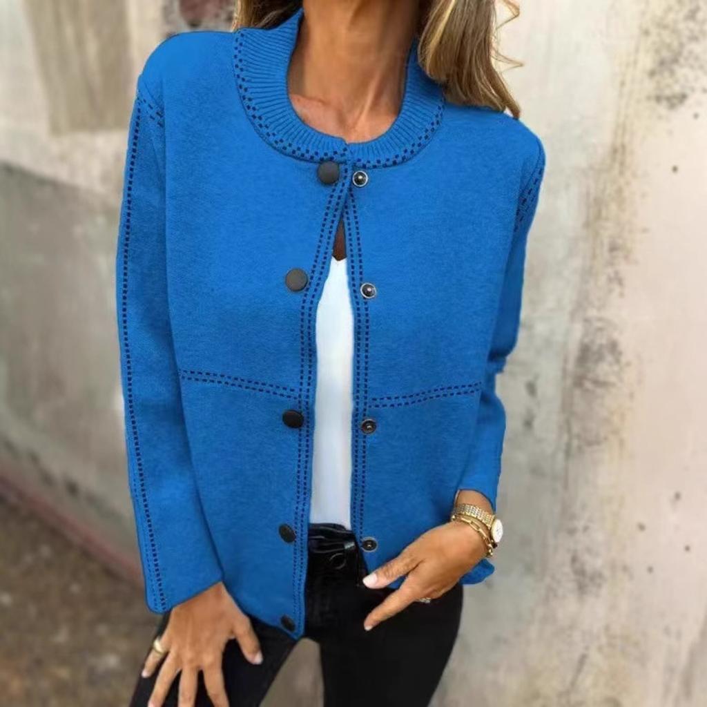 2025 Autumn Winter New Striped Loose Round Neck Button Long Sleeve Versatile Sweater Coat for Women