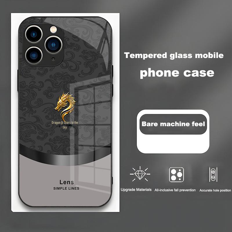 

Стеклянный чехол в китайском стиле для iPhone 12, 13, 14, Pro, Mini и X Dragon Qi Chongtian. 15 Pro Max