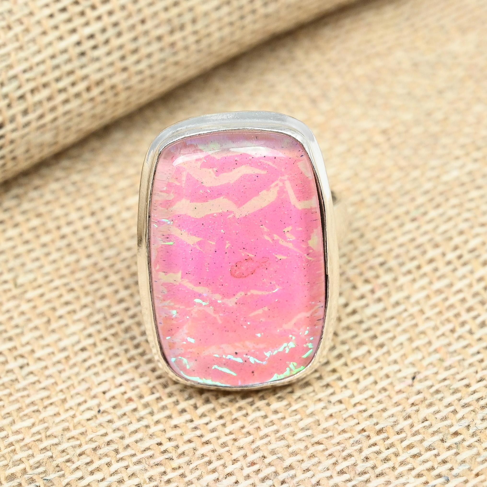 

Очаровательное кольцо ручной работы с розовым австралийским тройным опалом из стерлингового серебра 925 пробы 12 розовый