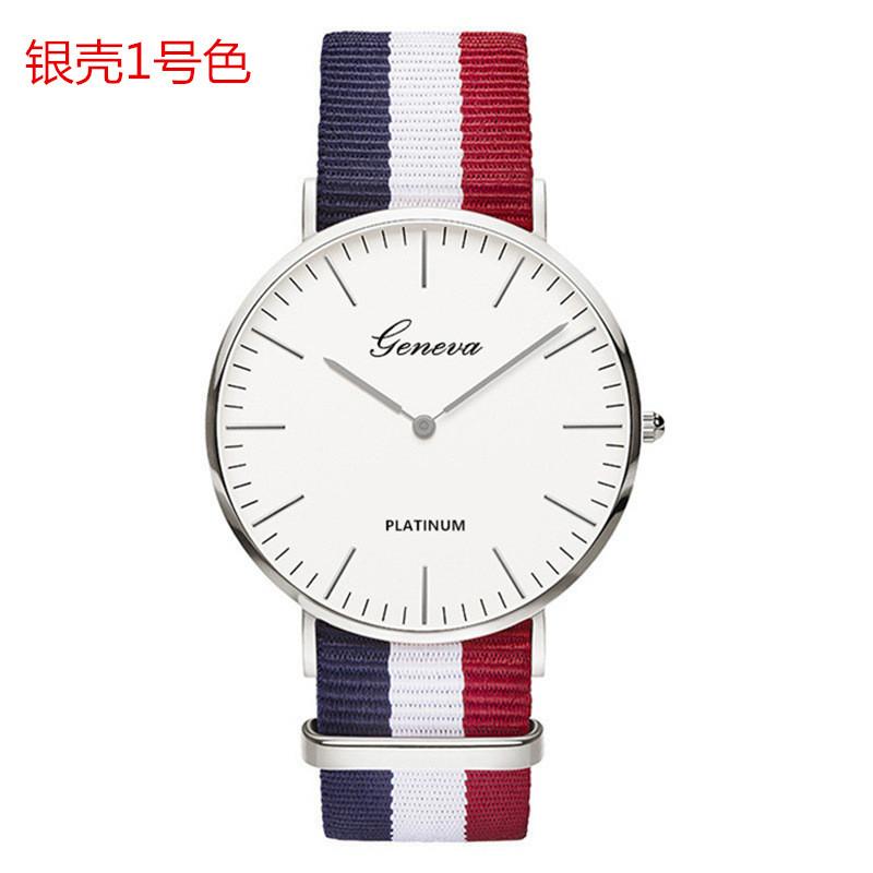 Classic simple thin large dial watch two-pin color matching nylon canvas with quartz watch men's and women's leisure watch