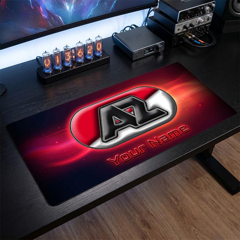 AZ Alkmaar Custom Large Mouse Pad, Personalized Name Text Print, Football Logo Non‑Slip Desk Mat Gaming Gift