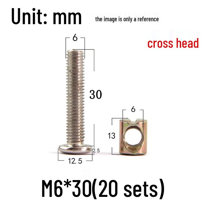 Nickel-Plated Phillips Hex Socket Crib Screw & Nut Set, M6/M8