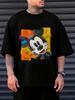 Casual Black T-shirt with Mickey Mouse Graphic - Short Sleeve