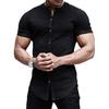 Men Summer Shirt Stand Collar Solid Color Slim Fit Short Sleeve Single-breasted Soft Breathable Cardigan Mid Length Men Top