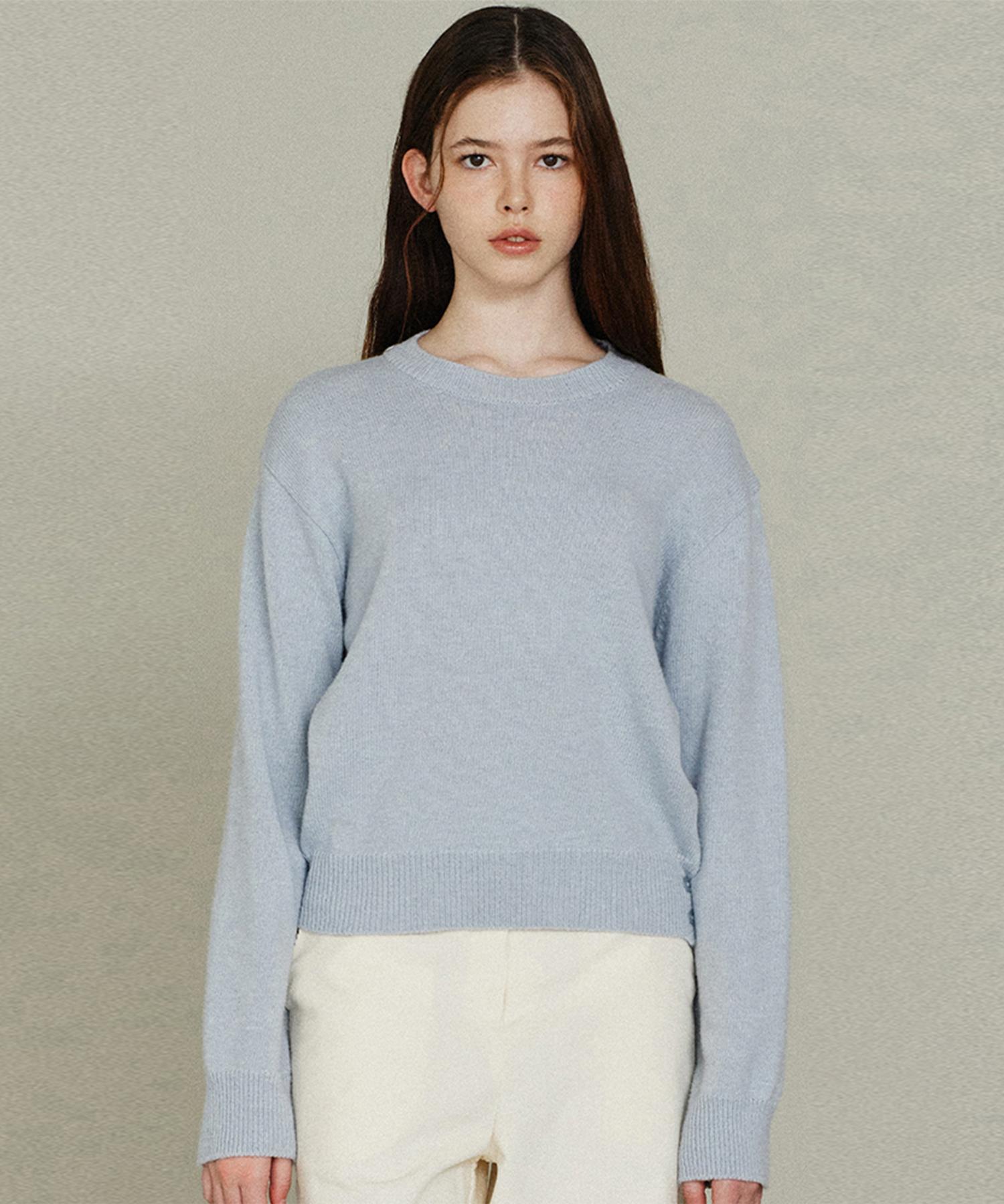 Itove Seoul Slit Button Round Knit Sb Sky Blue/Free