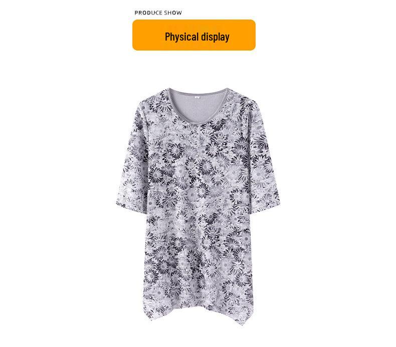 Mid-Sleeve Round Neck Tummy-Covering Stylish Top for Middle-Aged Women