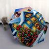 Christmas, Winter Wonderland Theme 8 Bone Hand Automatic Folding Umbrella, Compact and Portable Design, A Perfect Gift for Birthday, Christm
