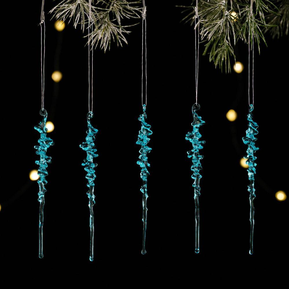 5Pcs Acrylic Christmas Ice Pendants Simulated with Hanging Rope Icicle Hanging Decor Transparent Christmas Icicle Ornaments