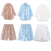 ZA Womens Casual 3-Color Embroidered Hollow Out Shirt Shorts Set