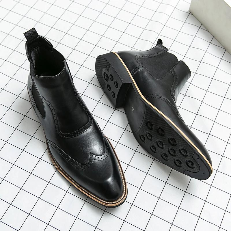 Fashion Men Shoes Leather Party Dress Shoes High Quality Chelsea Boots Oxford Men Yuppie Formal Boots For Men Classic Brogue Social Shoe