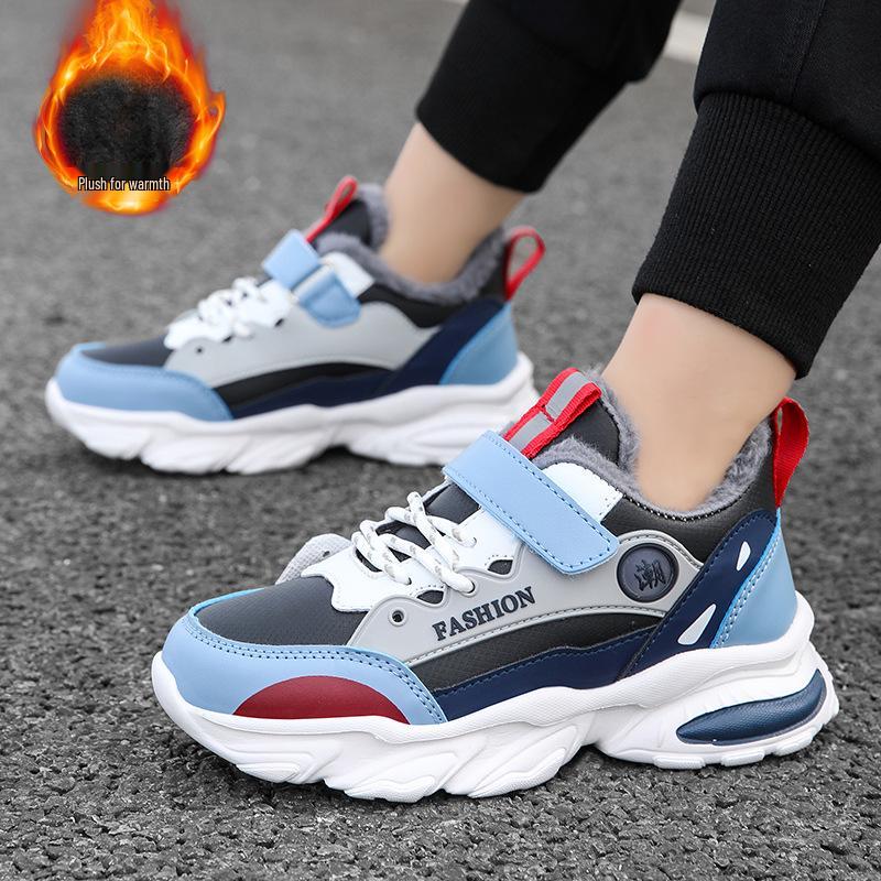 Wasserdichte Baumwoll-Sportschuhe für Jungen mit Plüschfutter - Warme Leder-Sneaker für Herbst/Winter