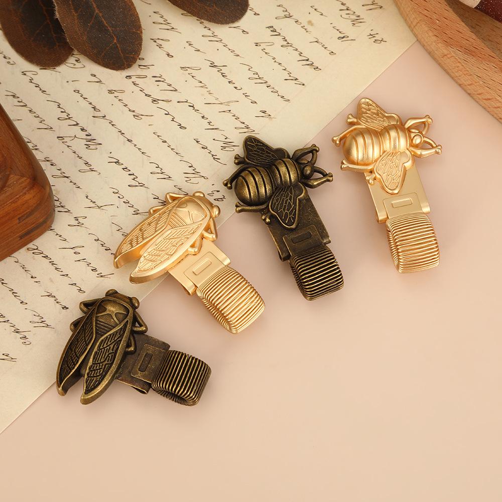 

4pcs Insect-Themed Metal Pen Clip - Vintage Bee & Cicada Design, Durable Metal Clamp for Notebooks, Journals, Office Supplies