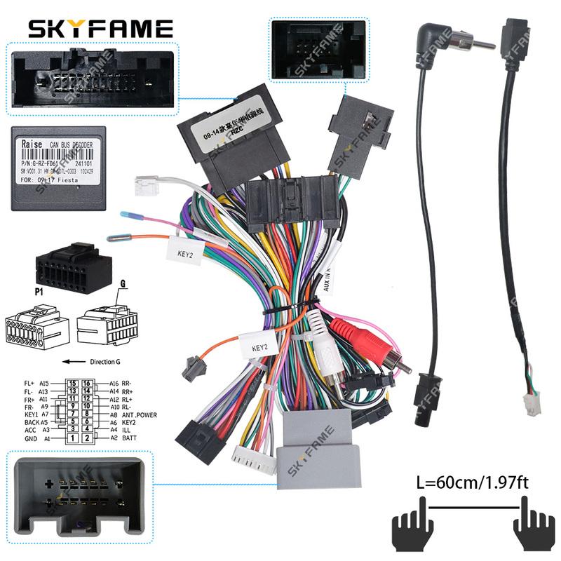 SKYFAME Car 16Pin Wire Harness Adapter Canbus Box Decoder Android Radio Power Cable For Ford Fiesta Ecosport G-RZ-FD61/FD16.10