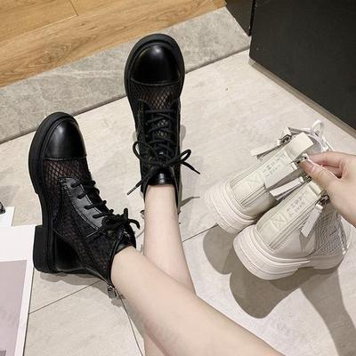 Fashion Women's Summer Casual Ankle Boots 2025 New Mesh Breathable British Style Low Cut Hollow Comfortable Fashion Trend Lace Up Boots