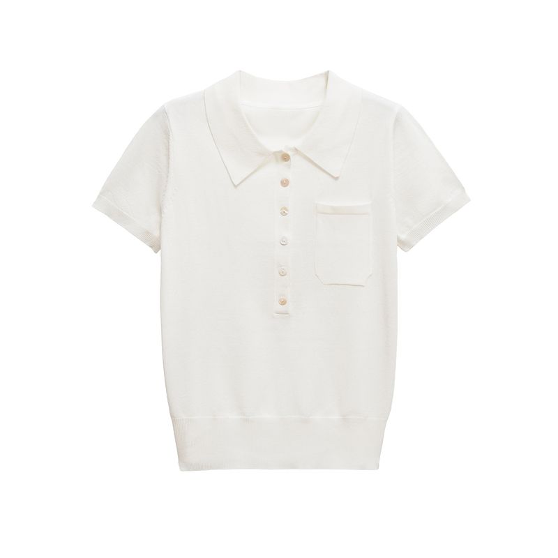 Kaslead New Arrival Women's Fashion Style Stylish Simple and Versatile Blended Thin Needle Polo Shirt 9598047