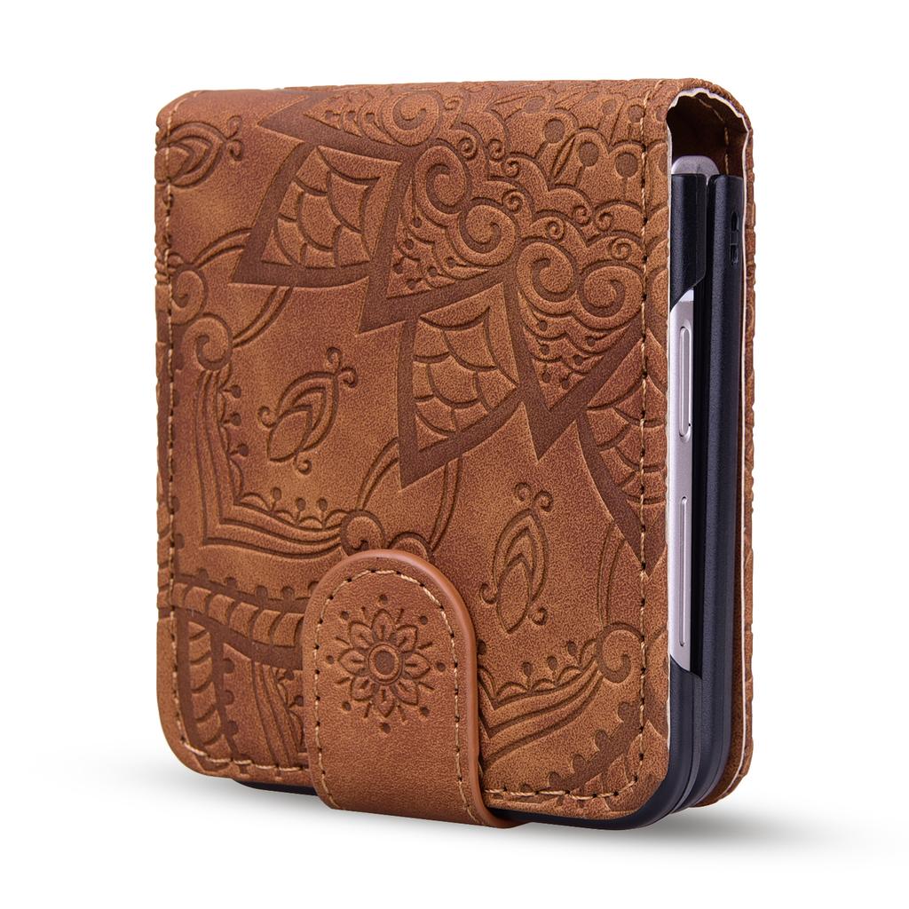 Wallet Card Holder Leather Phone Case for Samsung Galaxy Z Flip 5 4 3 5G Flip4 5G Flip3 Matte Feeling 3D Embossing Cover Fundas