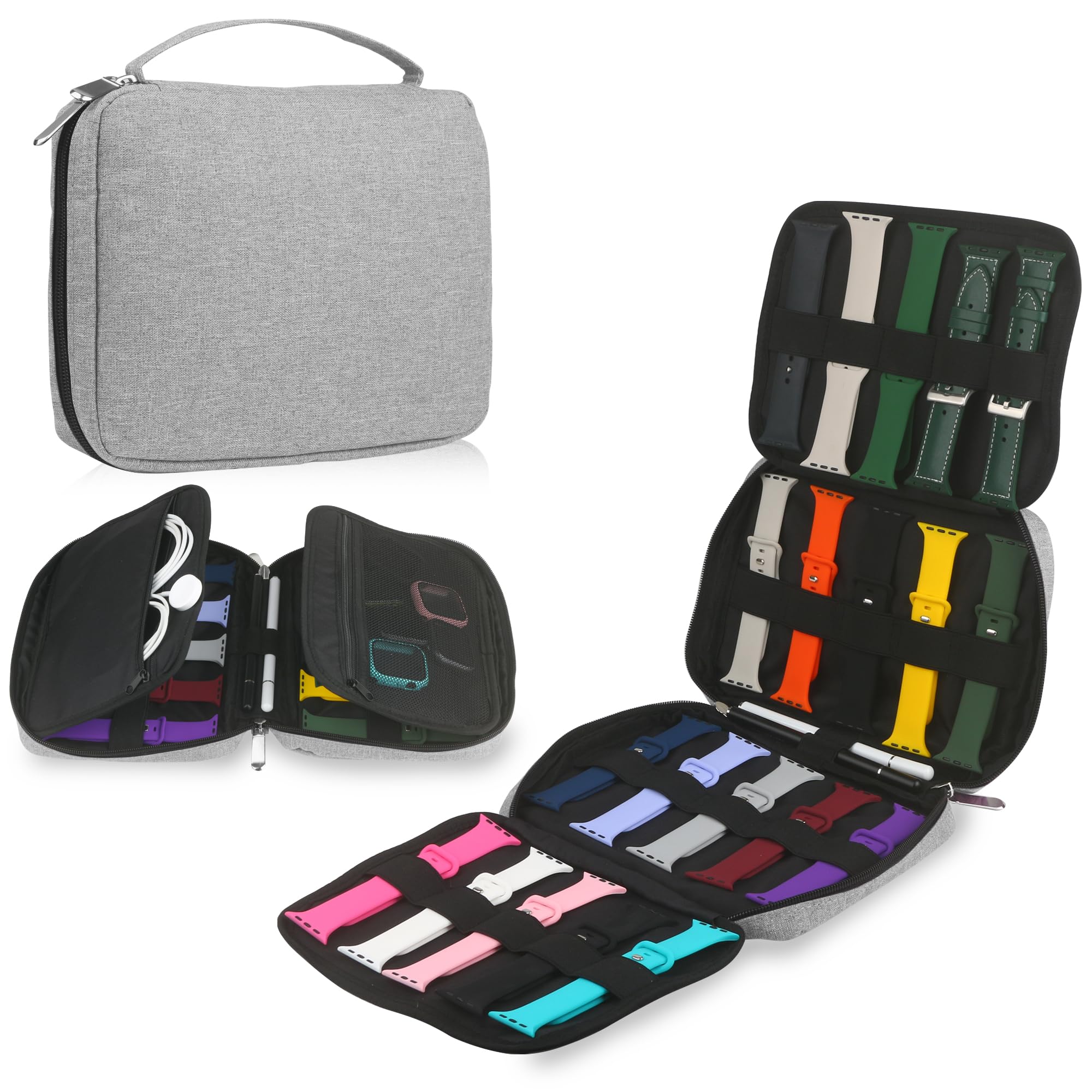 

Сумка для хранения 20 ремешков для часов, сумка-органайзер для ремешков для часов, дорожный чехол для ремешков для часов, совместимый с ремешком для Apple Watch серый