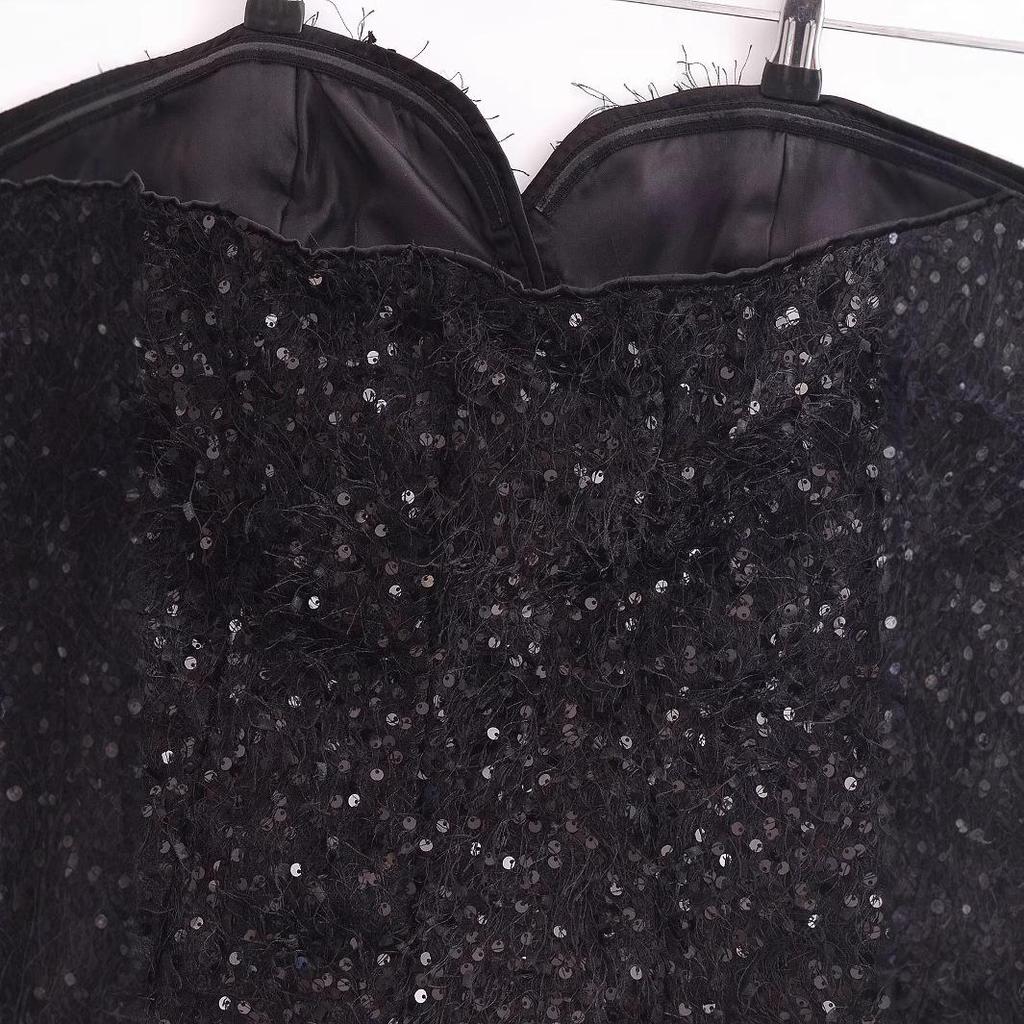 2025 Spring Women's Embellished Top with Sequins and Tassels - European & American Style Fashion