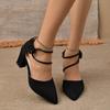 2025 New Spring Autumn Women Heels Ankle Cross Strap Thick High Heel Sexy Female Shoes Casual Suede Black Pointed Toe Pumps