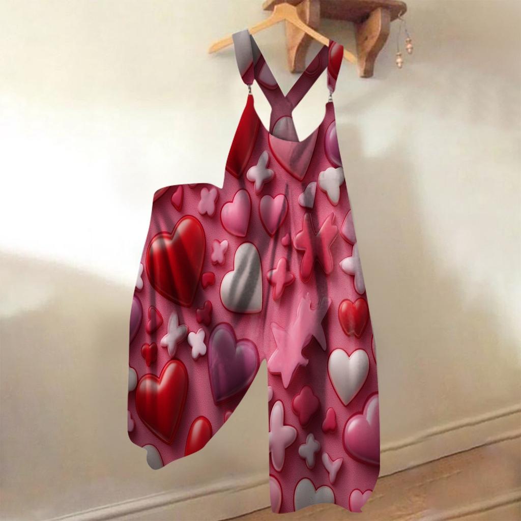 Sommer-Overall für Damen mit Valentinstags-Print im Vintage-Stil (Nicht verstellbarer Riemen)