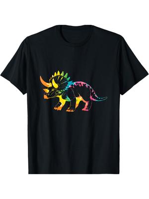Tie Dye Triceratops Tie Dyed Dinosaur Prehistoric Dino T-Shirt for Men, Soft Fabric, Breathable, Comfortable Short Sleev