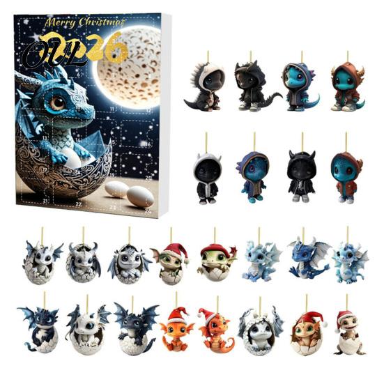 Acrylic Dragon Hanging Ornaments Advent Calendars 2026, 24 Days Christmas Countdown Calendar with To Ornaments, Collectible Pendants for Kids, Adults