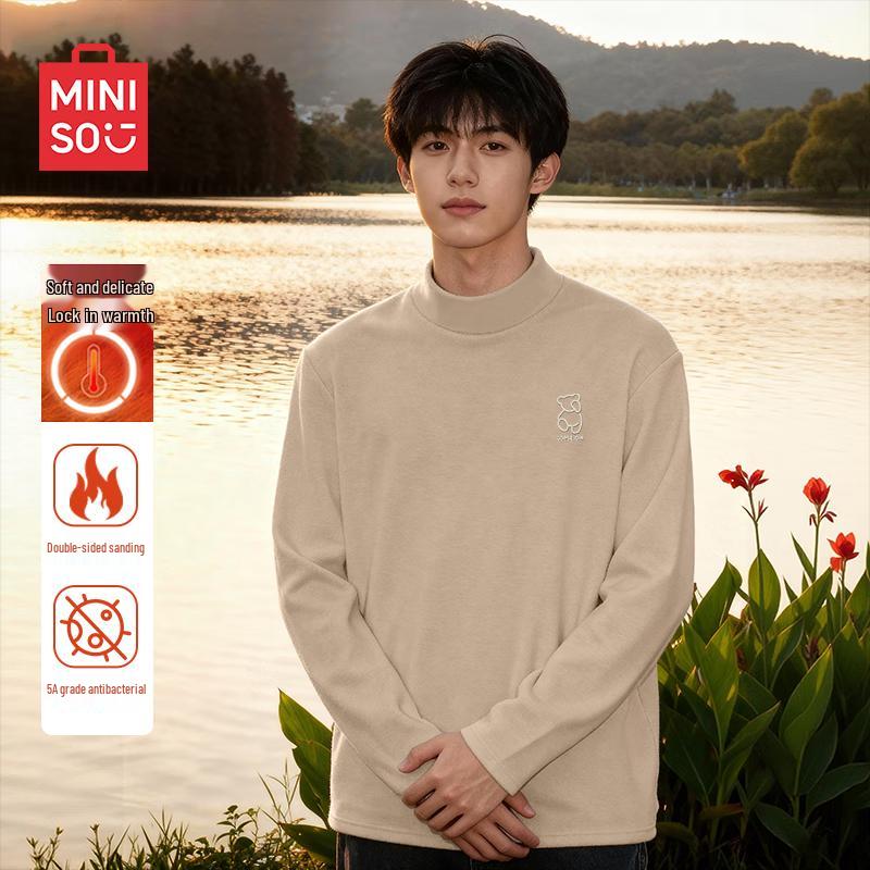MINISO Men s Fleece-Lined Thermal Long-Sleeve T-Shirt XL