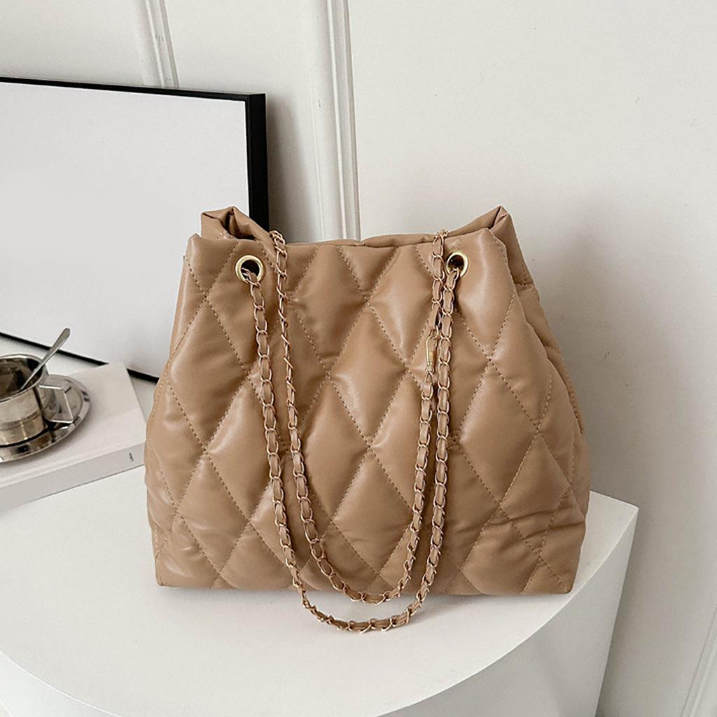 Women Shoulder Bag Large Capacity Chain Handbag Diamond Pattern Inclined Shoulder Bag for Daily