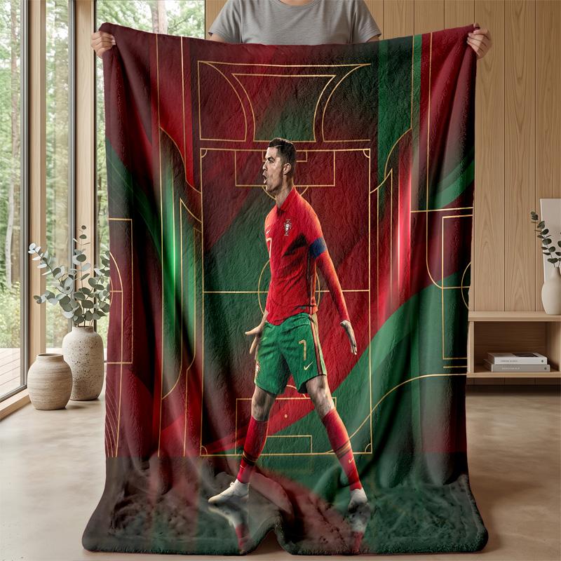 Cristiano Ronaldo Aufdruck Flanelldecke Hautfreundlich Warm Dekorativer Überwurf für Innen Couch Bett Tägliche Nutzung
